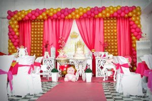 gold pink balloon backdrop